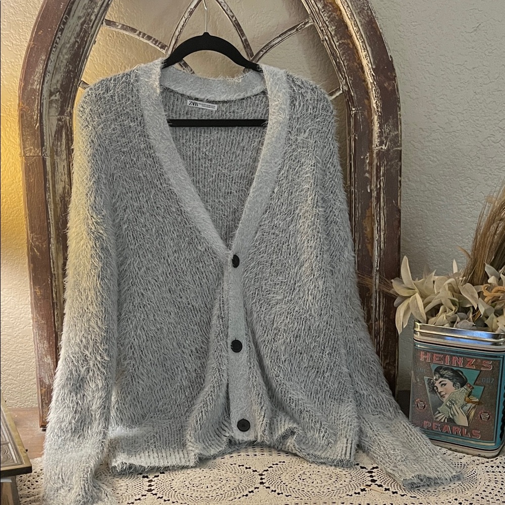 Zara Soft Gray Women's Cardigan, Size XL
